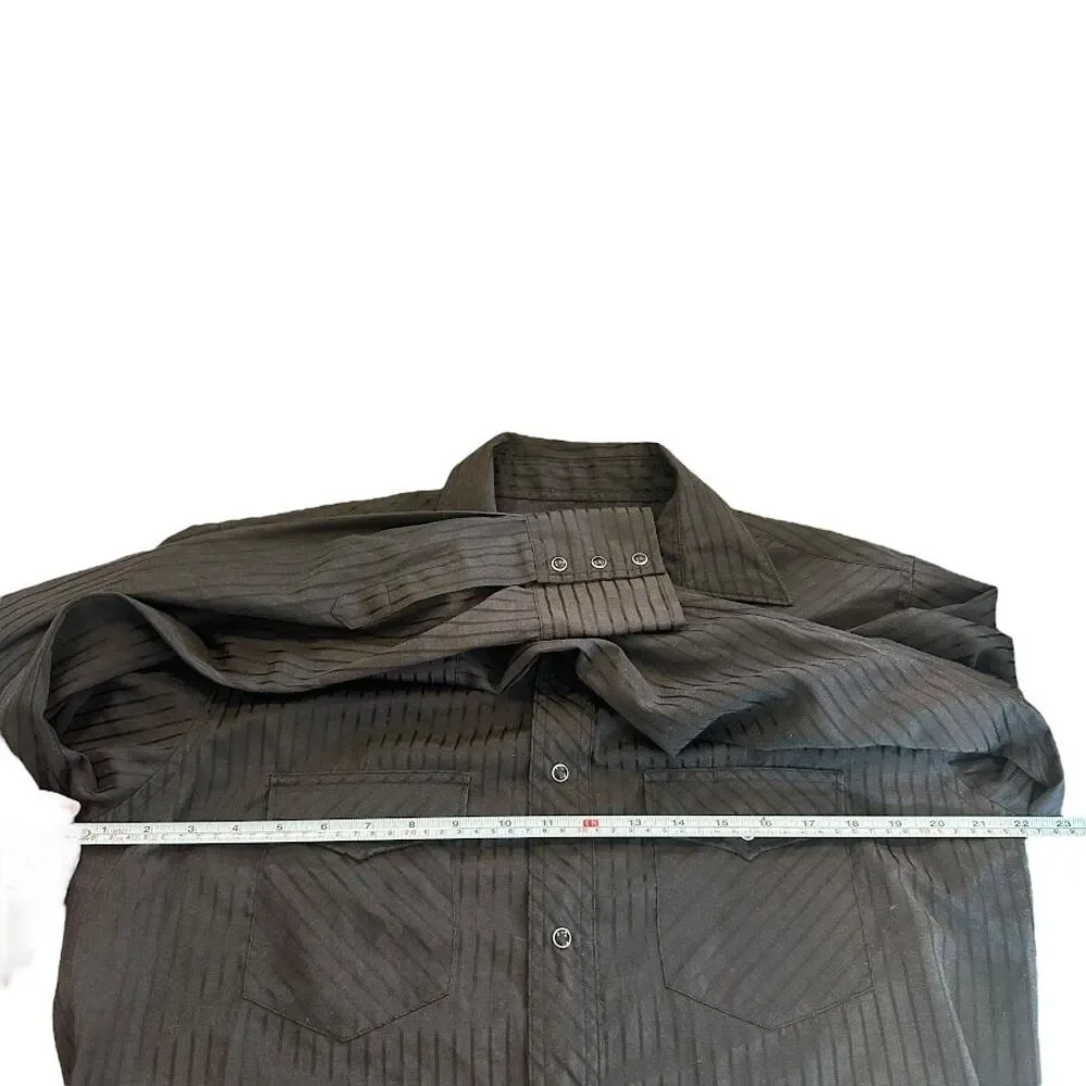 Vintage Wrangler Black Stripe Pearl Snap Long Sleeve Western Shirt Mens M - Picture 4 of 5